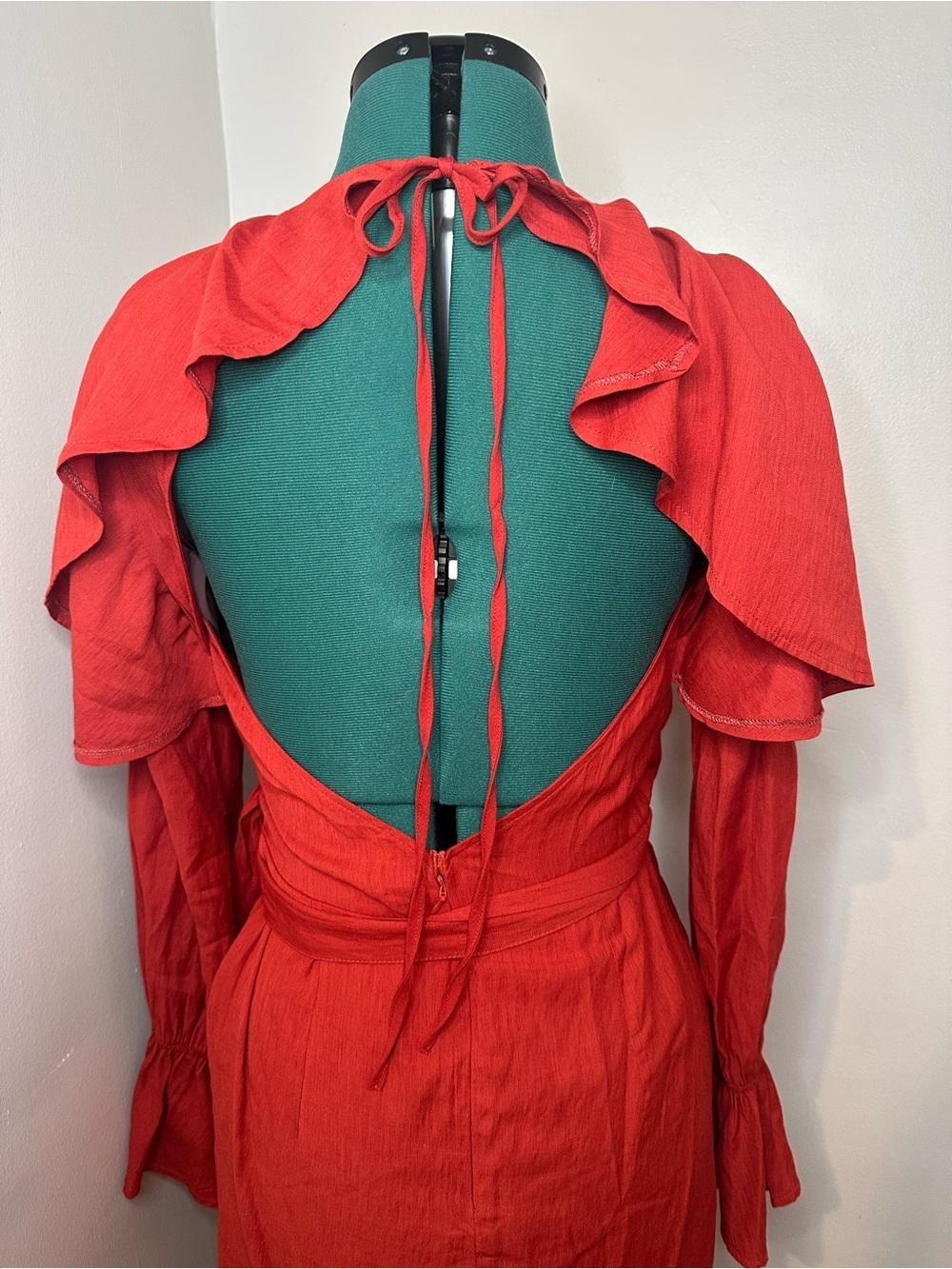Open back Ruffled Mini Dress small deep rust color - Picture 8 of 14